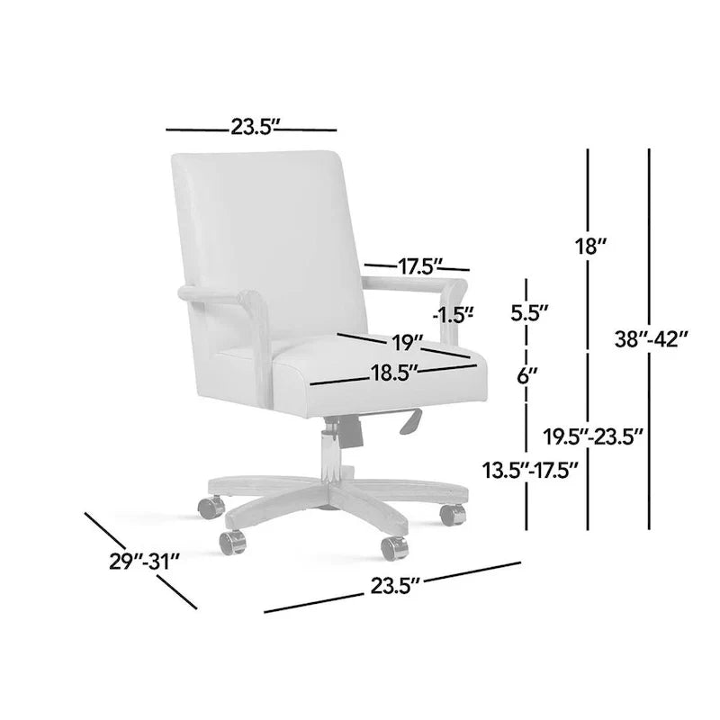 Chaise de bureau pivotante en cuir pleine fleur Dumont Modern Farmhouse