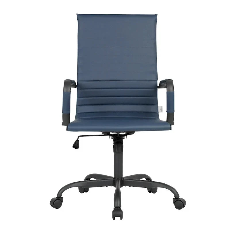Chaise de bureau pivotante à dossier haut réglable en cuir côtelé Harris avec cadre en métal noir pour la maison, la salle de conférence ou le bureau