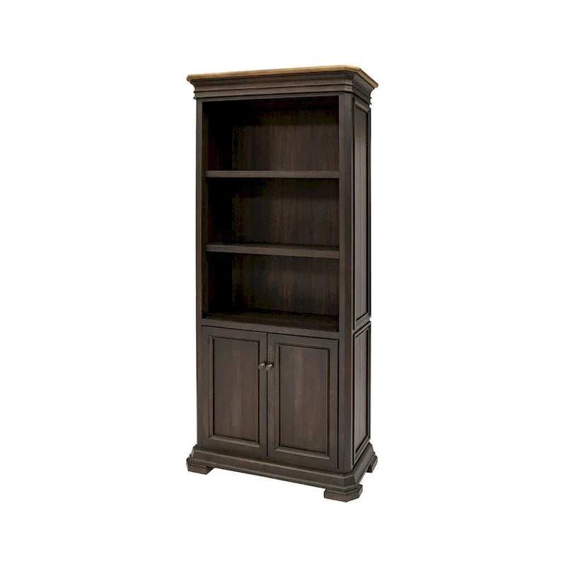 Bibliothèque de direction avec portes, entièrement assemblée, marron - 36L x 78H x 14P