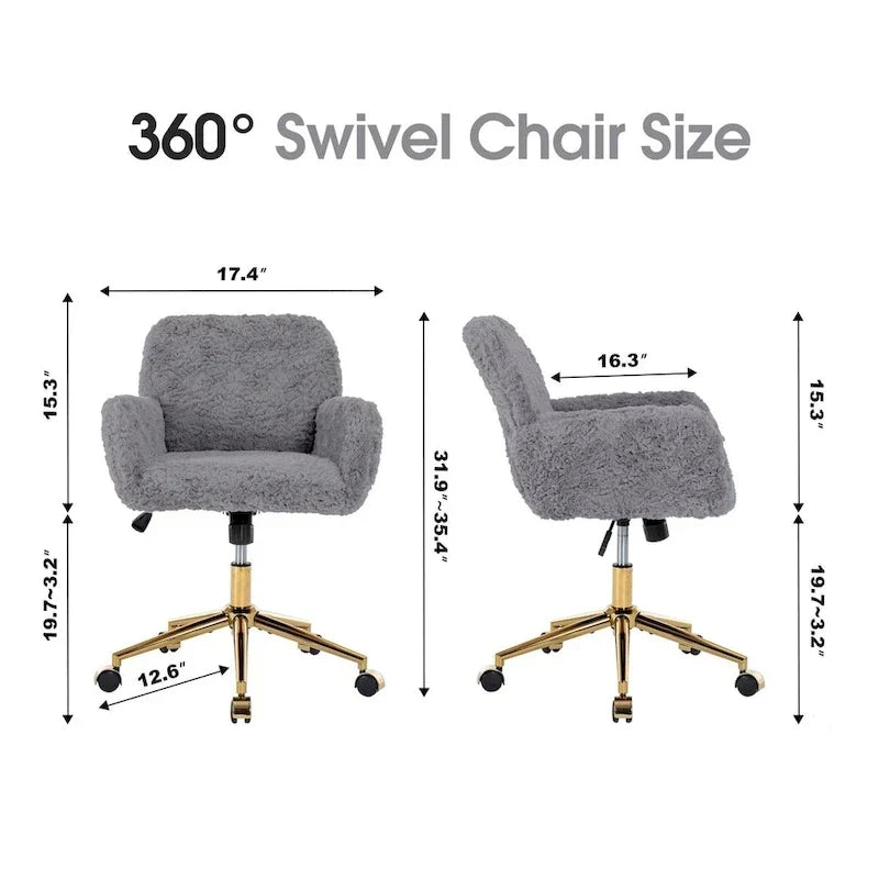 Chaise de bureau rembourrée avec base dorée pivotante à 360° et réglable