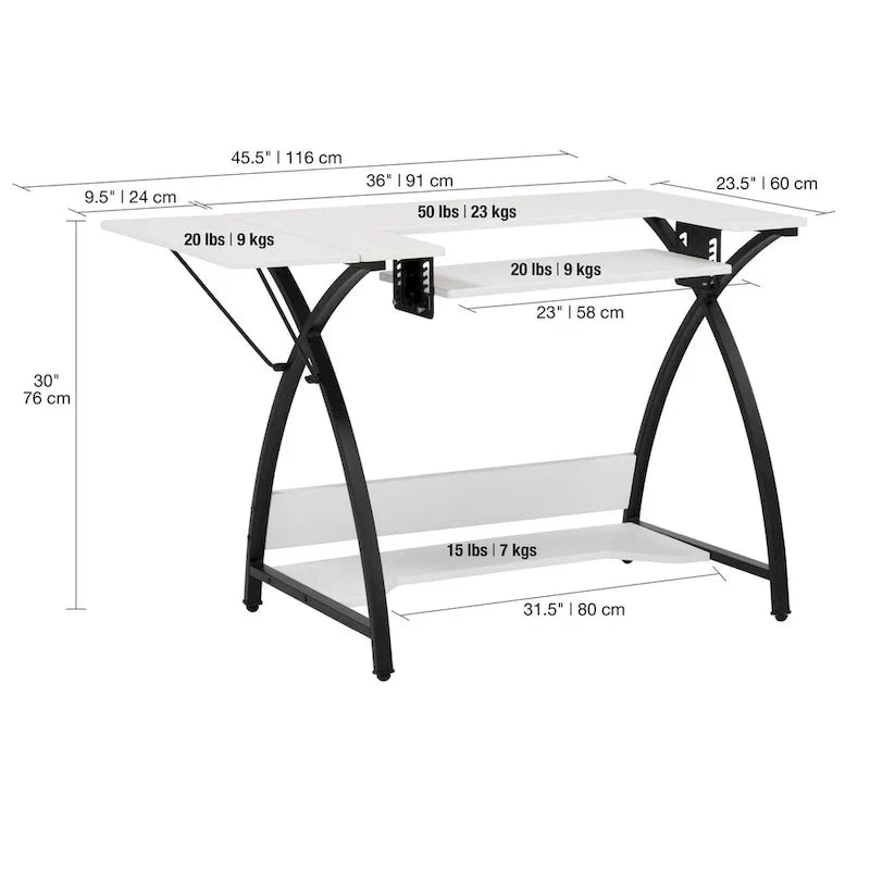 Table d'artisanat, de couture et de bureau Sew Ready Comet Plus avec plateau en MDF et cadre en métal noir
