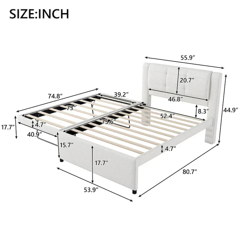 Lit plateforme tapissé Merax de taille standard avec lit gigogne
