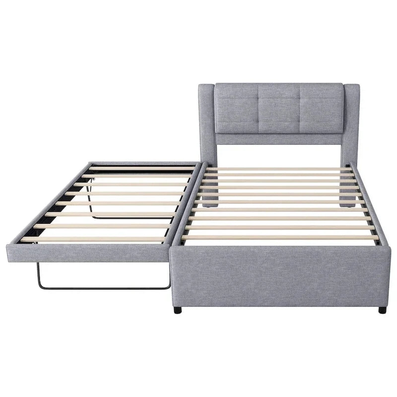Lit plateforme tapissé Merax de taille standard avec lit gigogne