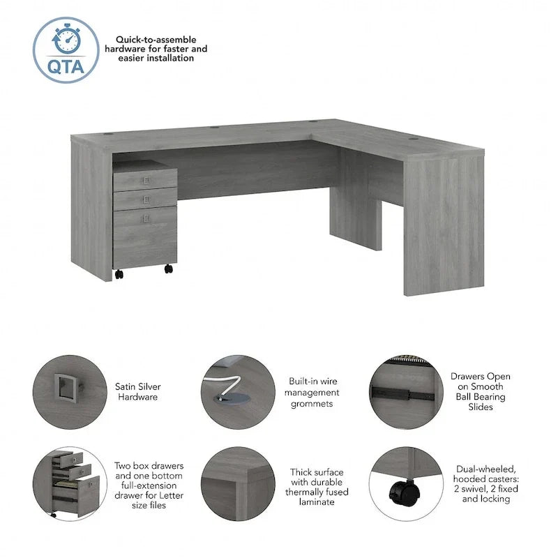Bureau d'angle 72W Echo avec tiroirs par Bush Business Furniture