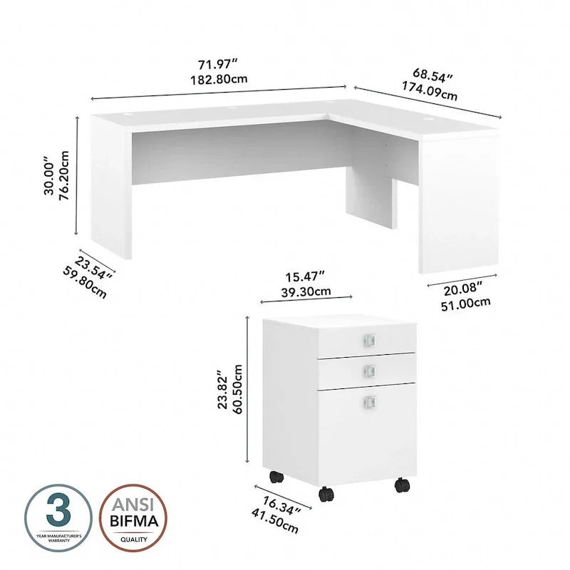 Bureau d'angle 72W Echo avec tiroirs par Bush Business Furniture