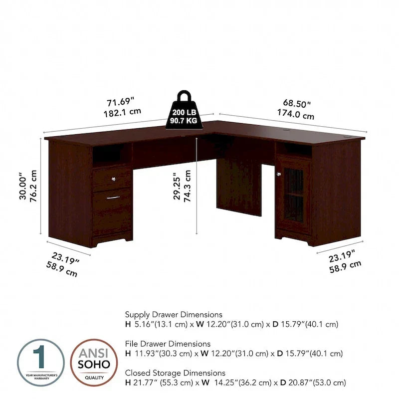 Bureau d'ordinateur en L Cabot 72W avec rangement par Bush Furniture