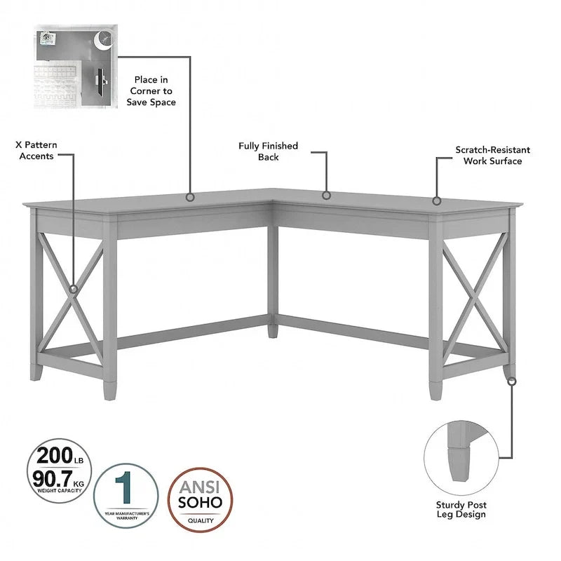 Bureau en L 60 W Key West avec classeur mobile de Bush Furniture
