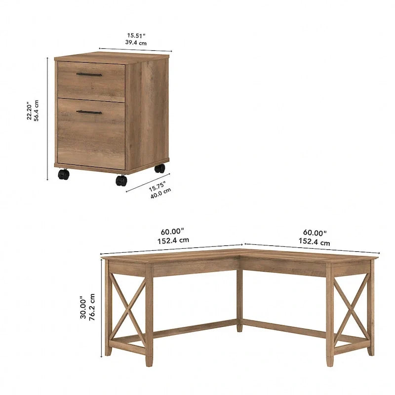 Bureau en L 60 W Key West avec classeur mobile de Bush Furniture