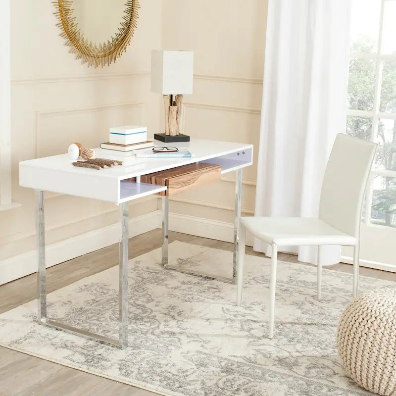 SAFAVIEH Bettyjane Bureau d'ordinateur moderne blanc/chrome