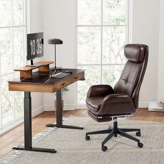 Fauteuil de bureau pivotant inclinable haut dossier Glitzhome avec repose-pieds et accoudoirs