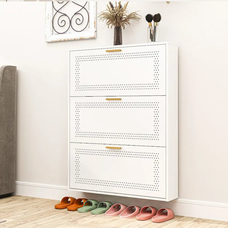Meuble à chaussures métallique avec 3/4 tiroirs basculants, respirant et peu encombrant