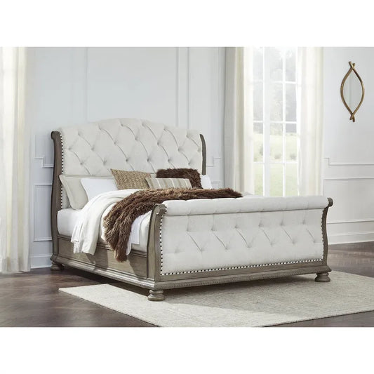 Lit traîneau rembourré Signature Design by Ashley Ardenfield marron clair/beige