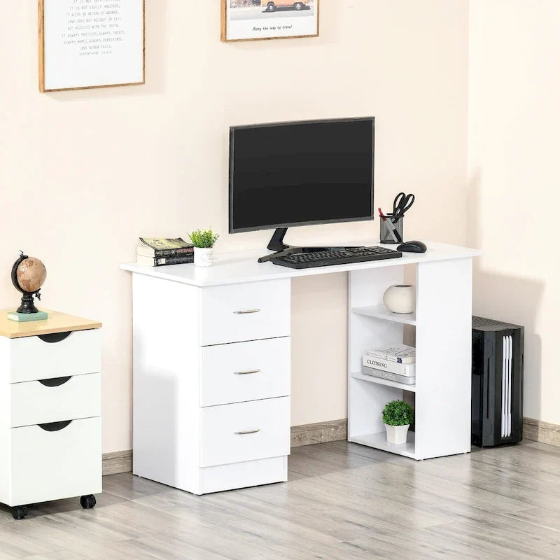 Bureau informatique moderne avec tiroirs et étagères de rangement réversibles pour bureau à domicile, dortoir ou appartement