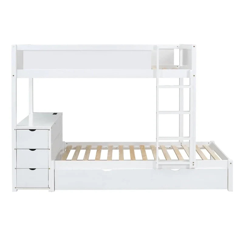 Lit superposé jumeau sur jumeau avec cadre de lit gigogne taille jumeau et rangements, lit de rangement avec bureau, peu encombrant pour enfants, adolescents et adultes