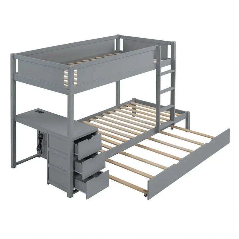 Lit superposé jumeau sur jumeau avec cadre de lit gigogne taille jumeau et rangements, lit de rangement avec bureau, peu encombrant pour enfants, adolescents et adultes
