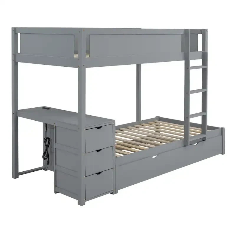 Lit superposé jumeau sur jumeau avec cadre de lit gigogne taille jumeau et rangements, lit de rangement avec bureau, peu encombrant pour enfants, adolescents et adultes