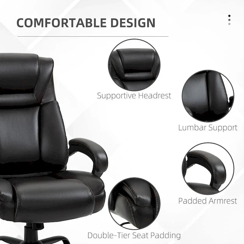 Fauteuil de bureau exécutif avec siège large, chaise de bureau d'ordinateur à dossier haut, hauteur réglable et roulettes pivotantes