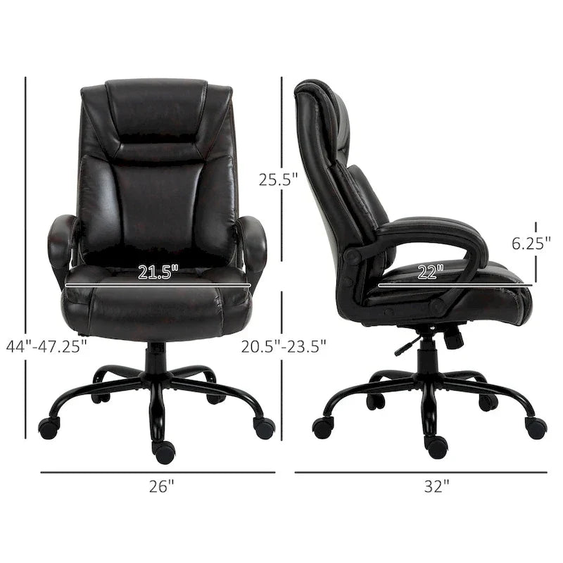 Fauteuil de bureau exécutif avec siège large, chaise de bureau d'ordinateur à dossier haut, hauteur réglable et roulettes pivotantes