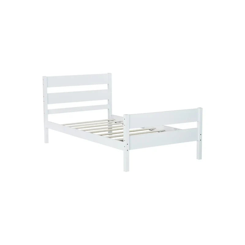 Lit jumeau avec tête et pied de lit, blanc, design compact avec rangement
