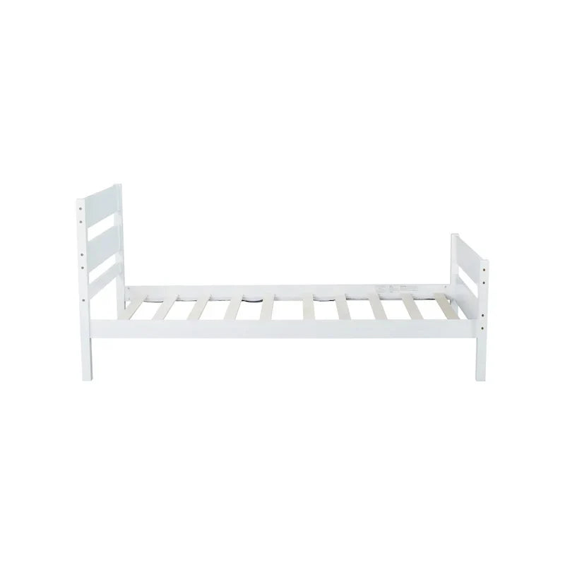 Lit jumeau avec tête et pied de lit, blanc, design compact avec rangement