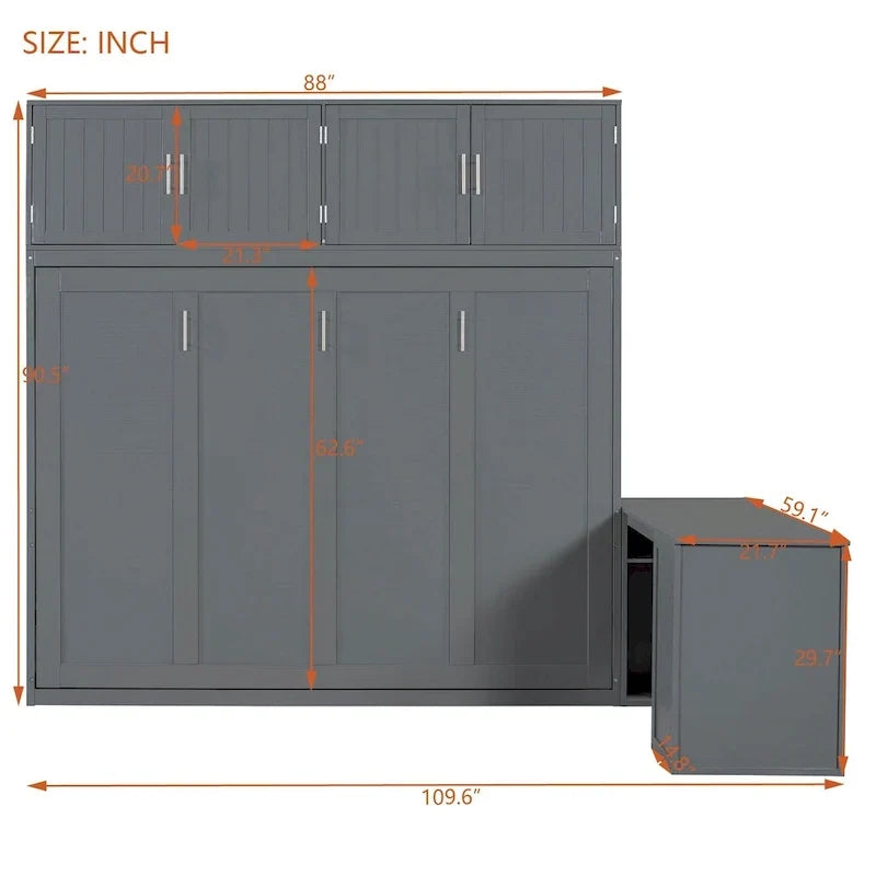 Lit escamotable Queen Size avec ascenseur, placards de rangement et bureau convertible