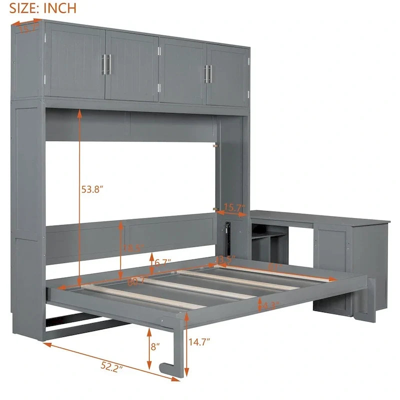 Lit escamotable Queen Size avec ascenseur, placards de rangement et bureau convertible