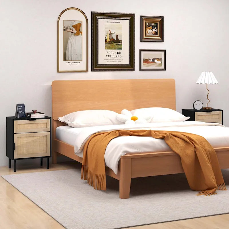 Table de chevet en rotin Costway, lot de 2 tables d'appoint modernes du milieu du siècle avec - Voir les détails