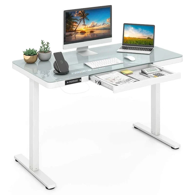 Bureau debout Costway 48 x 24 en verre monobloc avec tiroirs inscriptible
