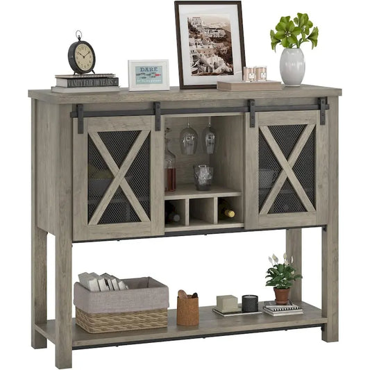 Meuble bas de bar à café, buffet de rangement avec porte-verres à vin