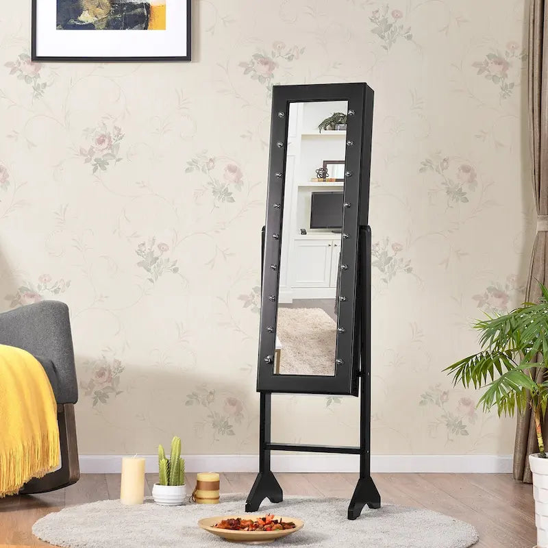 Costway Armoire à bijoux avec miroir et 18 lumières LED Noir