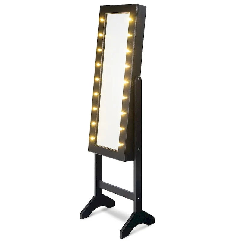 Costway Armoire à bijoux avec miroir et 18 lumières LED Noir