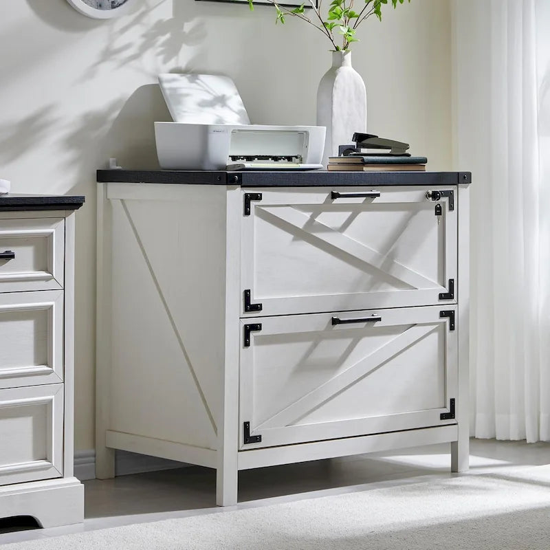 Farmhouse 2 Drawer File Cabinet, Lateral Filing Cabinet with Lock
