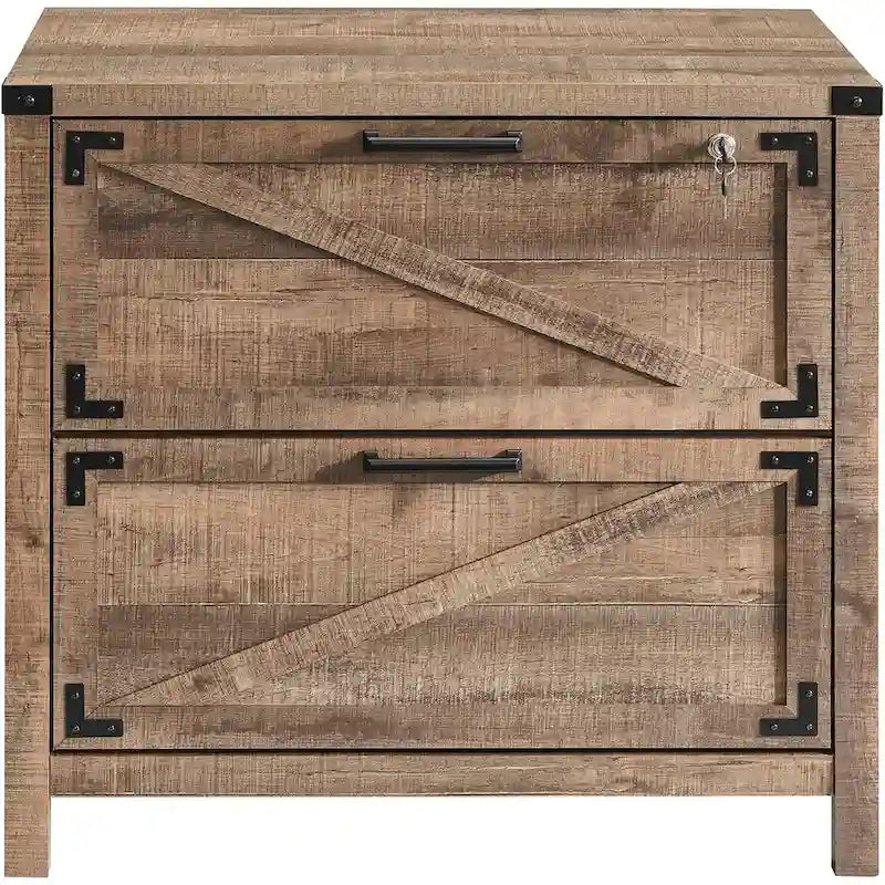 Farmhouse 2 Drawer File Cabinet, Lateral Filing Cabinet with Lock