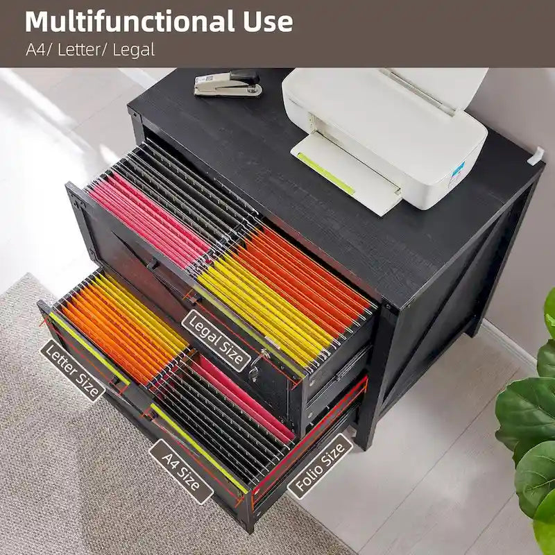 Farmhouse 2 Drawer File Cabinet, Lateral Filing Cabinet with Lock