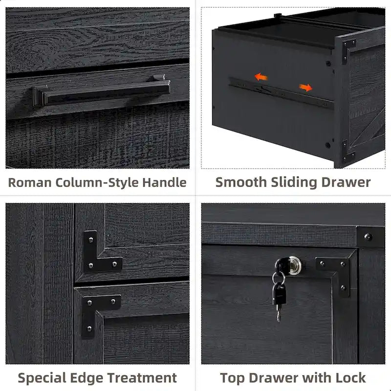 Farmhouse 2 Drawer File Cabinet, Lateral Filing Cabinet with Lock