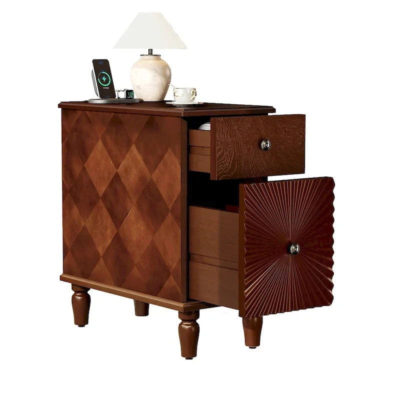 Table d'appoint de canapé moderne à 2 tiroirs, table d'appoint étroite en bois massif, table de chevet mince pour salon, chambre à coucher