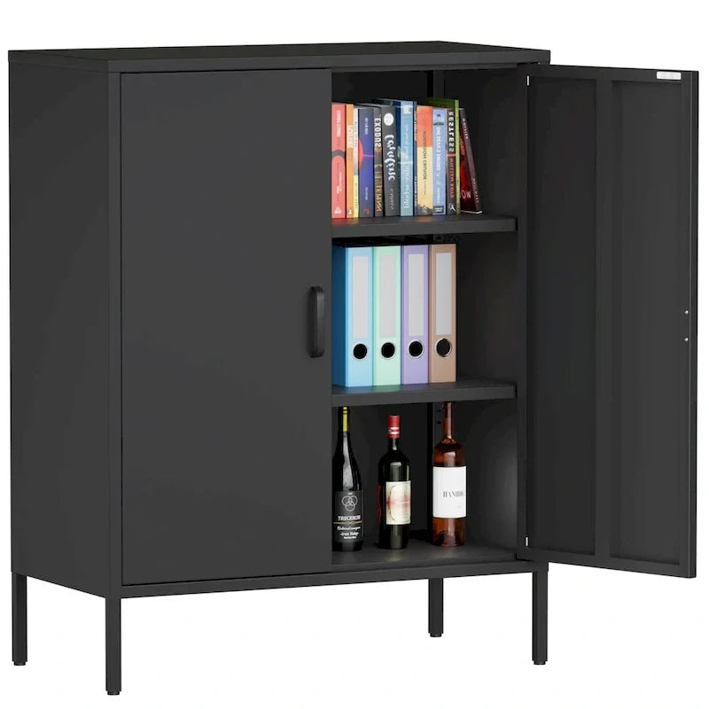 Casier de rangement métallique de 101,6 cm de haut, avec 2 portes, adapté aux maisons, bureaux et cafés.