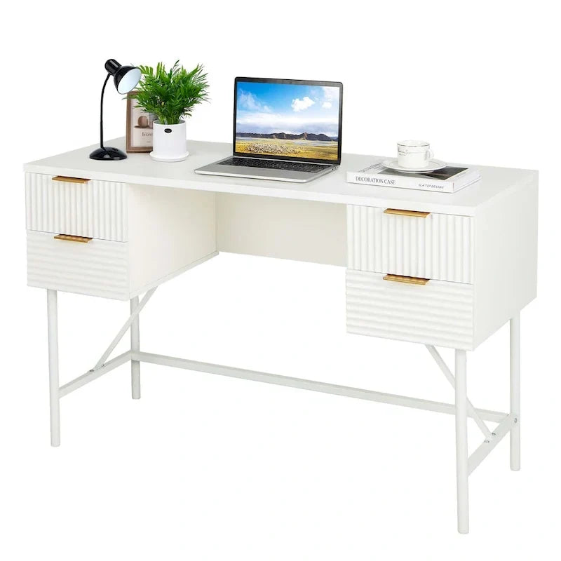 Costway Bureau informatique 48" avec 4 tiroirs de rangement et cadre métallique moderne