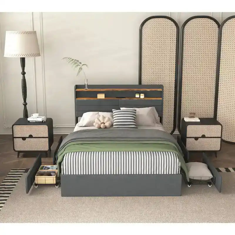 Cadre de lit Queen polyvalent avec de multiples fonctionnalités pour une expérience de chambre optimale