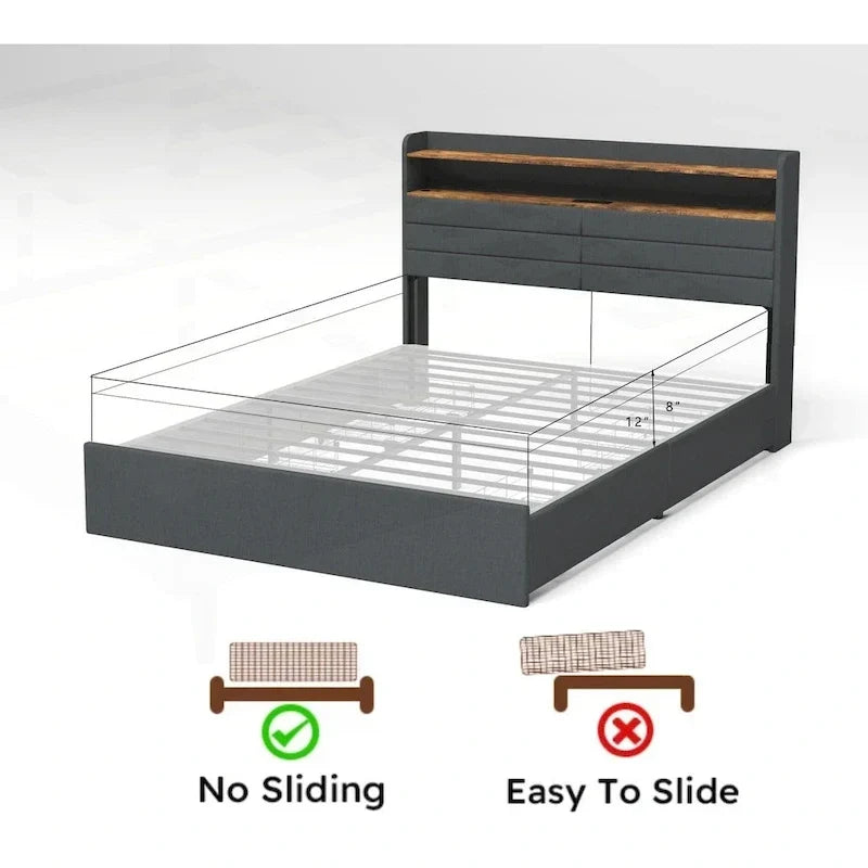 Cadre de lit Queen polyvalent avec de multiples fonctionnalités pour une expérience de chambre optimale