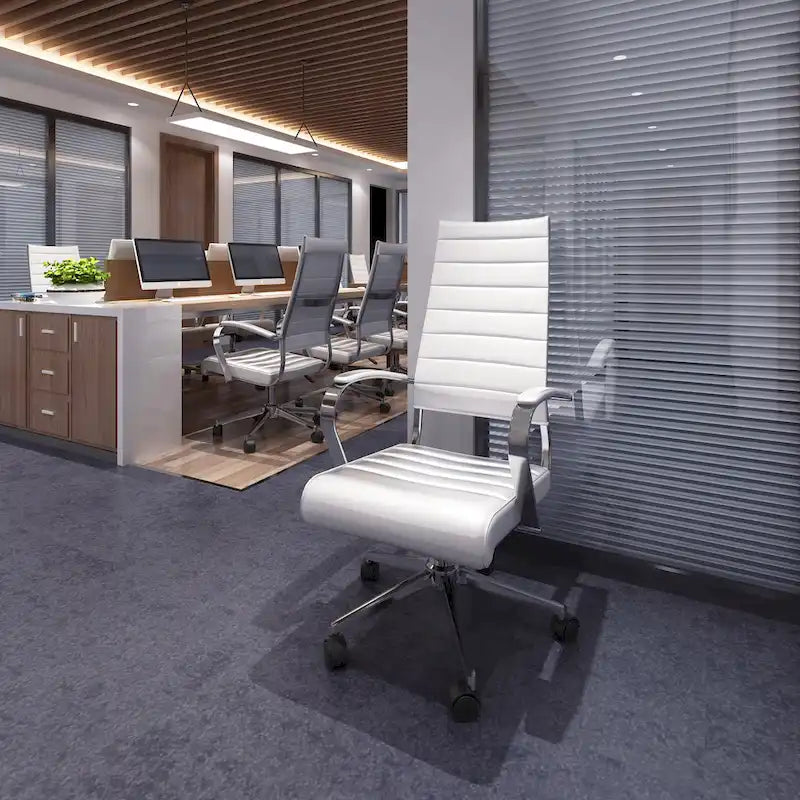 Fauteuil de bureau moderne à dossier haut en cuir PU nervuré, inclinable pour salle de conférence, ordinateur, chef, tâche de direction, patron