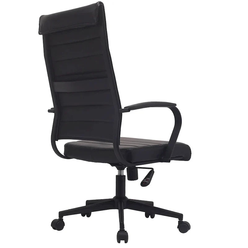 Fauteuil de bureau moderne à dossier haut en cuir PU nervuré, inclinable pour salle de conférence, ordinateur, chef, tâche de direction, patron