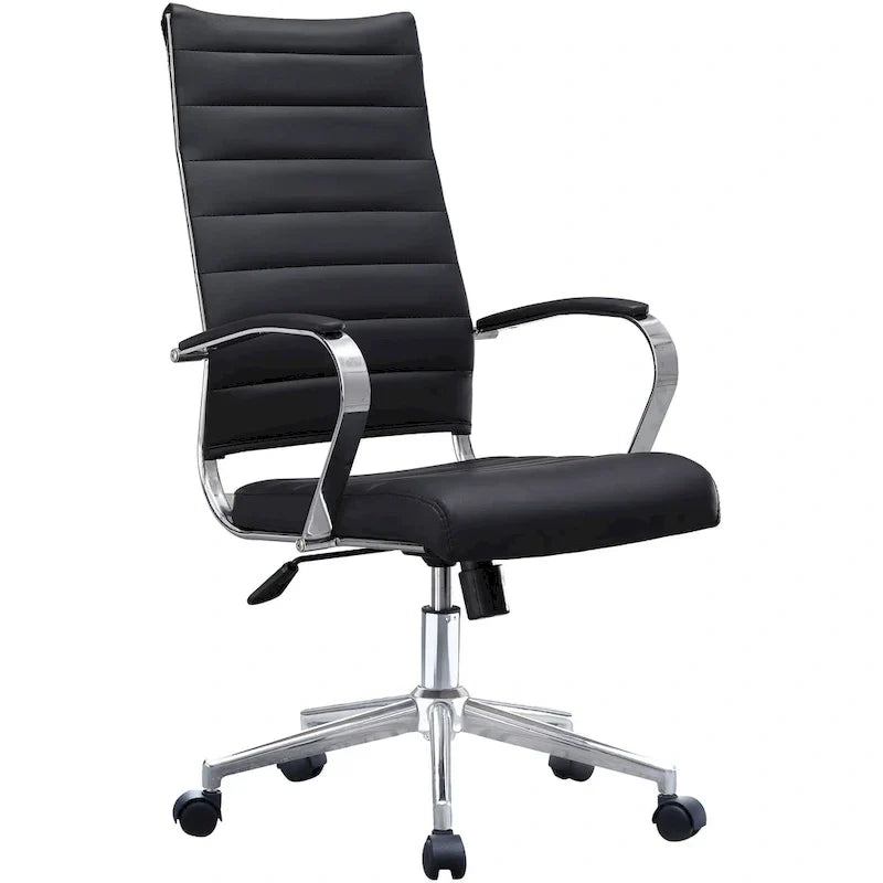 Fauteuil de bureau moderne à dossier haut en cuir PU nervuré, inclinable pour salle de conférence, ordinateur, chef, tâche de direction, patron
