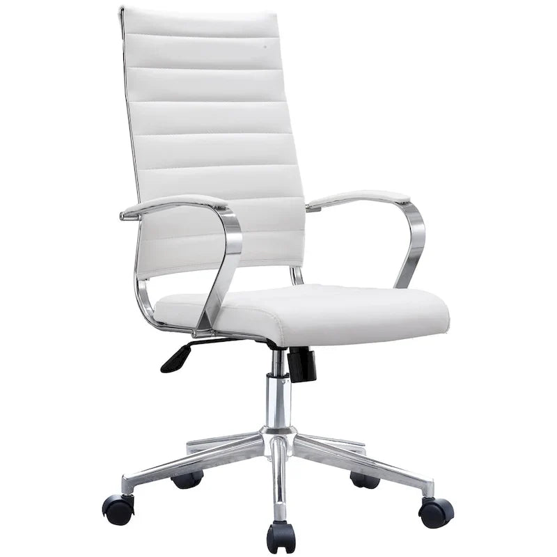 Fauteuil de bureau moderne à dossier haut en cuir PU nervuré, inclinable pour salle de conférence, ordinateur, chef, tâche de direction, patron