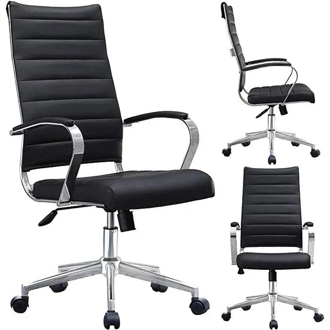 Fauteuil de bureau moderne à dossier haut, en cuir PU nervuré, pivotant et inclinable, pour salle de conférence, chaise de bureau avec coussin, pour patron