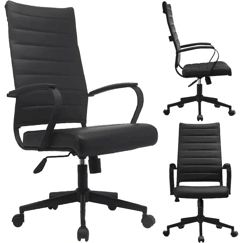 Fauteuil de bureau moderne à dossier haut, en cuir PU nervuré, pivotant et inclinable, pour salle de conférence, chaise de bureau avec coussin, pour patron