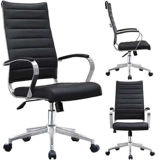 Fauteuil de bureau moderne à dossier haut, en cuir PU nervuré, pivotant et inclinable, pour salle de conférence, chaise de bureau avec coussin, pour patron