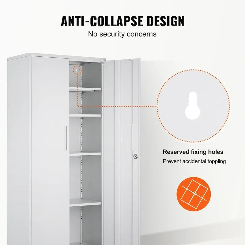 Armoire de rangement métallique verrouillable de 75 pouces avec 4 étagères réglables et 2 portes magnétiques