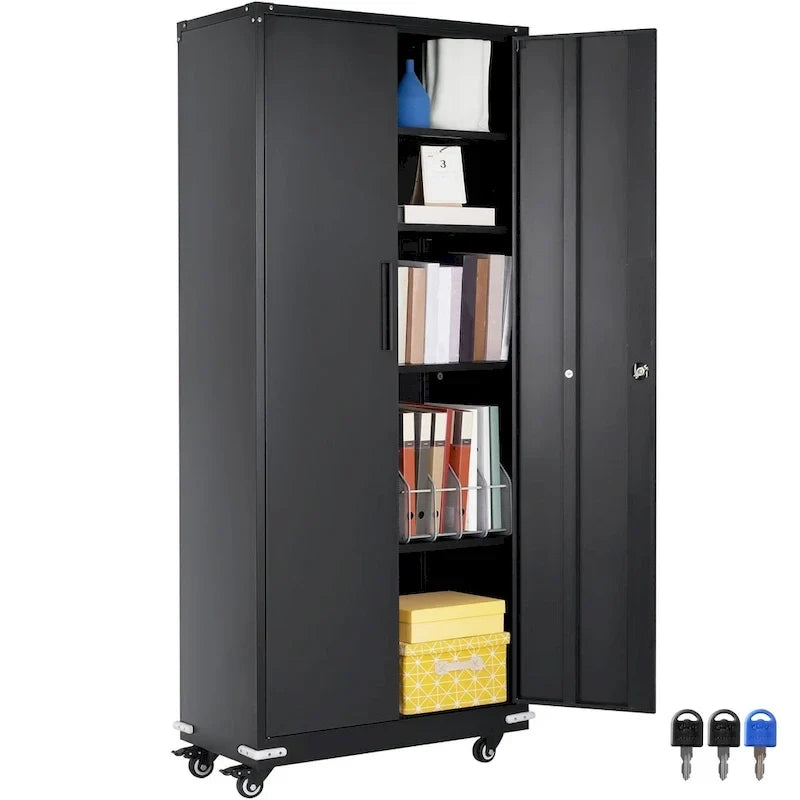 Armoire de rangement métallique verrouillable de 75 pouces avec 4 étagères réglables et 2 portes magnétiques