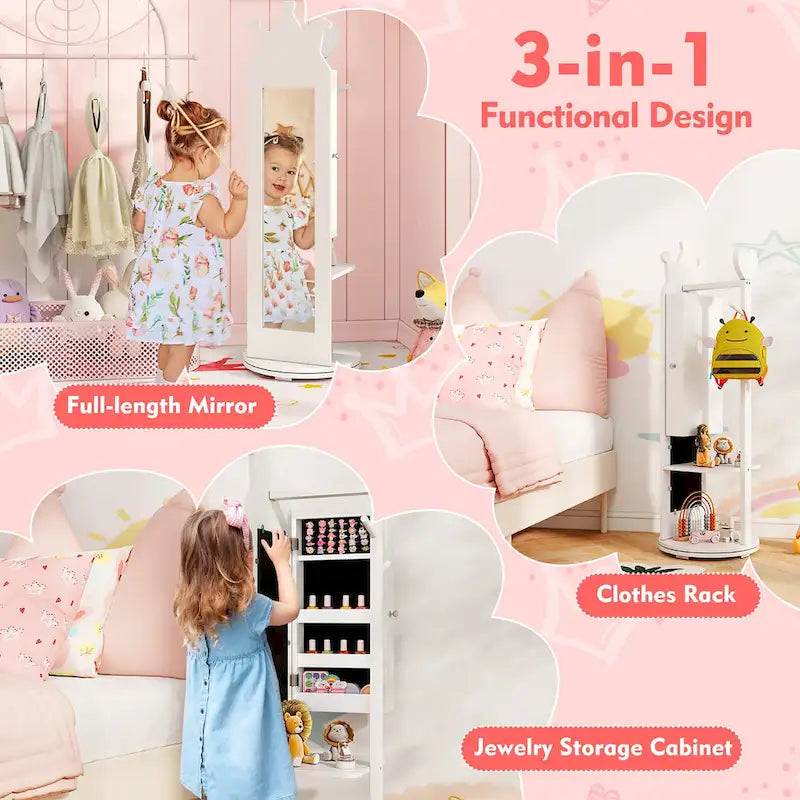 Gymax Ensemble de Coiffeuse pour Enfants Princesse Table de Maquillage & Chaise avec